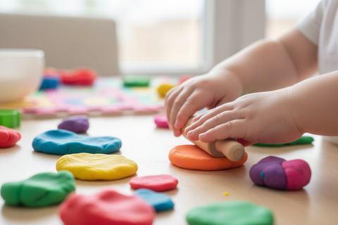 Alt Text for Image: Child developing fine motor skills through playdough and hands-on manipulation activities