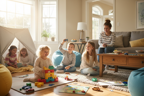 kids playing together happily during school holidays
