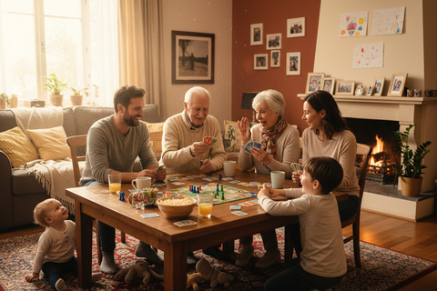 Multigenerational family playing games together - family connection activities for all ages