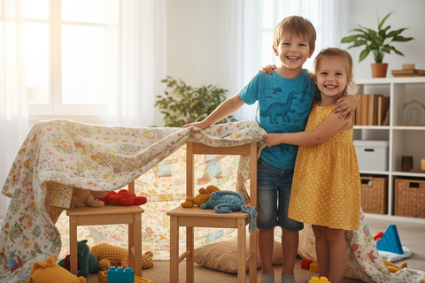 Siblings playing cooperatively together - activities that build positive sibling relationships